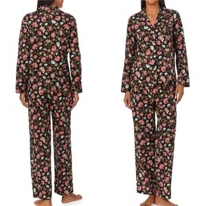 Lauren Ralph Lauren Pajama Set Top Pants Women XL Floral Black Monogram Pocket